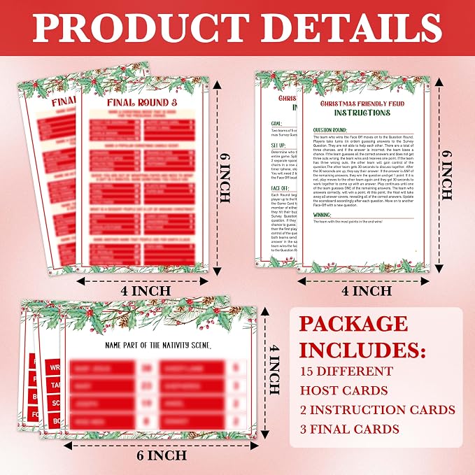 OICPYD Christmas Games for Families, Friendly Feud Game, Holiday Game for Adults Large Group Party, Christmas Party Games - a004