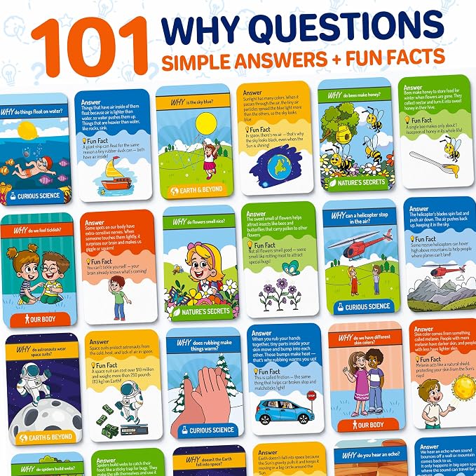 QUOKKA 101 WHY Card Games for Kids Ages 4-8 – Flash Cards for Kids with Simple Explanations & Fun Facts – Educational Games About Science, Nature, Space, Body Topics – Family and Classroom Activity