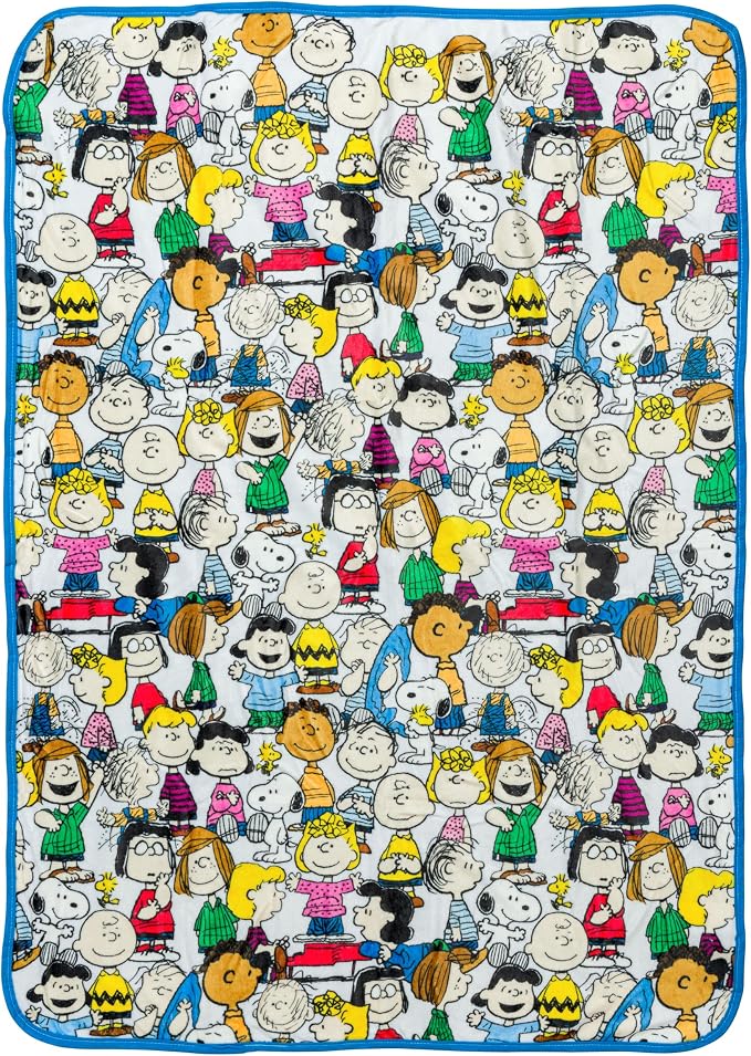 Silver Buffalo Peanuts Featuring Snoopy, Charlie Brown, Lucy, Linus, Sally, Woodstock 45" x 60" Fleece Throw, Soft and Cozy Blanket, 185 GSM