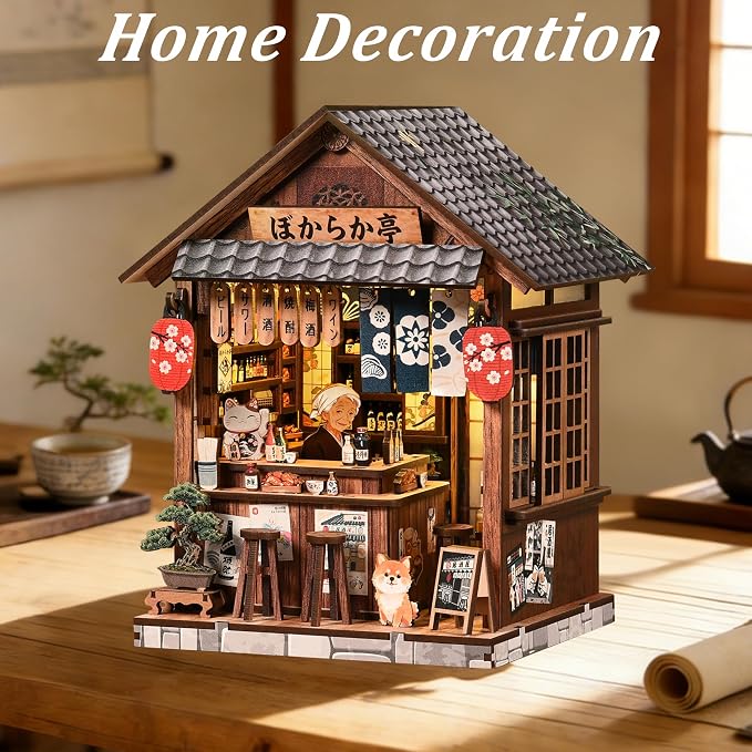 ISSEVE Japanese Izakaya Booknooks Kit for Adults Book Nook Miniature House | Bookshelf Insert Decor, 222Pcs, 3-5 Hrs Build, 3D Wooden Puzzle, Book ends Decor, DIY Crafts, Book Lovers Holidays Gifts