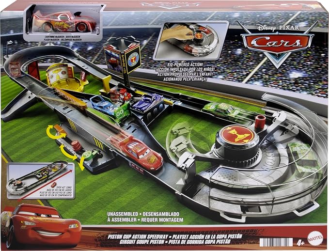 Mattel Disney Pixar Cars Track Set, Piston Cup Action Speedway Playset with 1:55 Scale Lightning McQueen Die-Cast Toy Car