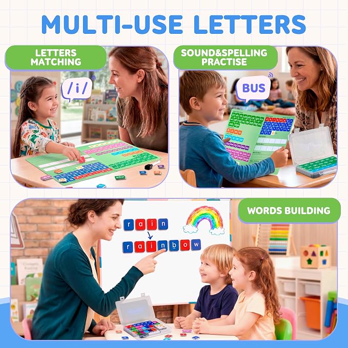 JoyCat 138PCS Magnetic Letter Tiles Set - ABC Letters with Erasable Marker, Word-Building Folder & Storage Case, Phonics & Spelling Learning Game for Kids 3+, Preschool & Pre-K Classroom