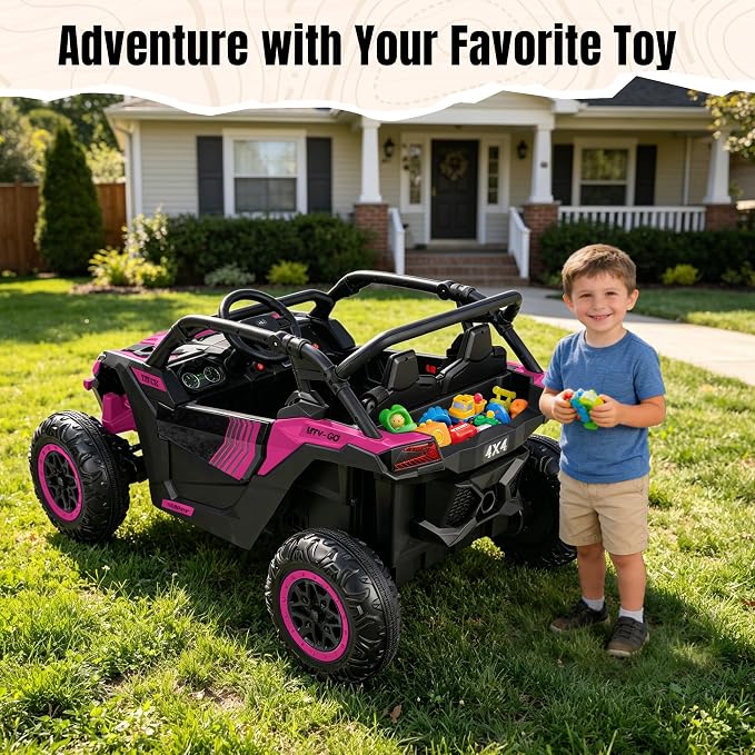 Firstness 24V Ride on Toys 800W Electric Remote Control Ride on Cars for Kids 2-Seater Riding Cars for Kids Ages 3-8, 3 Speed Mode, Music, LED Light, Off-Road UTV Ride on Truck for Boys & Girls, Pink