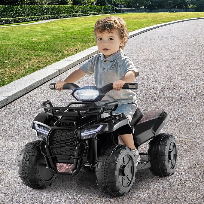 Costzon Kids ATV, 6V Battery Powered Electric Vehicle Four Wheeler Quad w/Storage Basket, Headlight, Horn, Music, MP3 & USB, Toddler 4 Wheeler Ride on Car Toy for Boys Girls 18-36 Months (Black+Camo)
