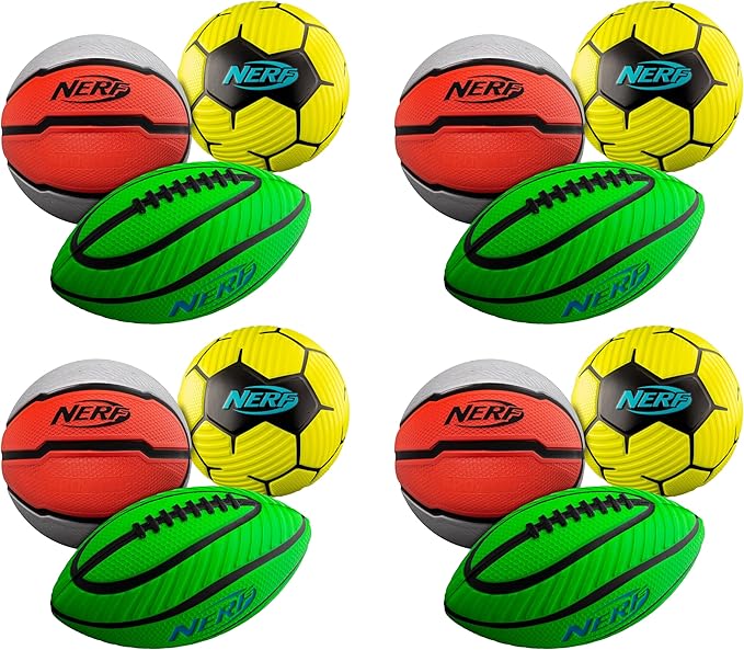 Nerf Mini Foam Sports Ball Set - Foam Football, Soccer Ball + Basketball Soft Sports Toy for Kids