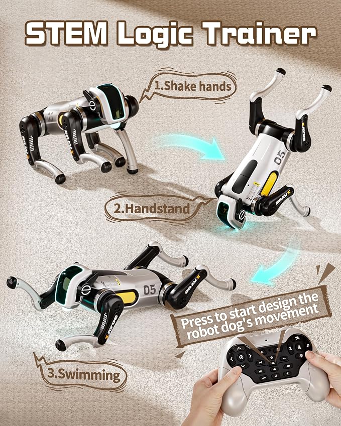 Remote Control Robot Dog Toy, Programmable Smart Interactive RC Puppy with 30+ Tricks & Voice Scenarios, STEM Educational Robotics Toys for Kids Age 5-12(White)