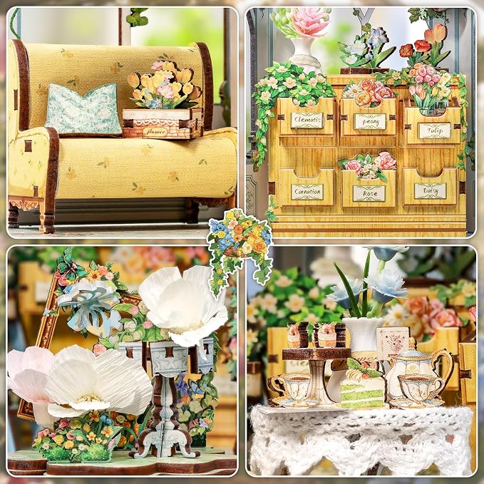 Fsolis Book Nook Kit - DIY Miniature House Kit for Adults 3D Wooden Puzzles Booknook Flower Shop Gifts for Women Puzzle Lovers(Windsor Flower House)