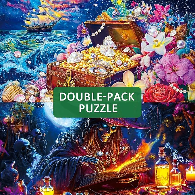 Unique Puzzles for Adults 1000 Piece, 2 Pack Magical and Dreamy Series, Fantasy Puzzles for Adults, Treasures and Dark Forest Theme, Challenging Gifts for Puzzle Lovers