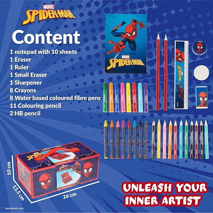 Marvel Spiderman Art Supplies for Kids, Arts and Crafts Set, Coloring Pens Coloring Pencils Crayons Travel Art Case, Gifts for Kids (Red)