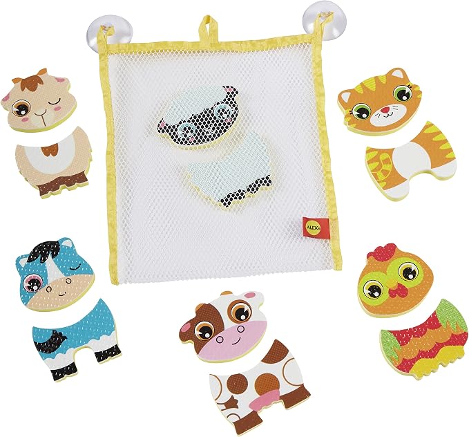 Alex Toys Farm Animal Bath Toys - Barnyard Bathtub Stickers for Toddlers 1-3, 12-Piece Foam Bath Stickers for Kids, Mix and Match Farm Animals, Mesh Bag