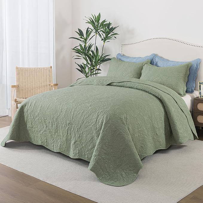 HoneiLife Quilt Sets King Size - 3 Piece Microfiber Quilt Set Lightweight Bedspreads Reversible Coverlets Rustic Bed Cover King Quilt Bedding Sets All Season Quilts