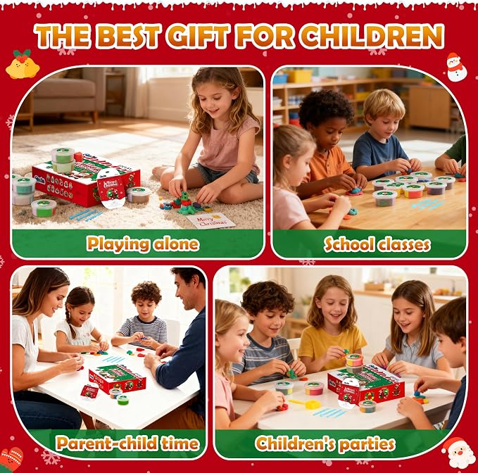 CyaJm Air Dry Clay Christmas Kit - 12 Festive Themed Individual Clay Packs, Non-Toxic Ultra-Light Air Drying Modeling Clay with Tools & Guide, DIY Holiday Craft Gift for Kids Boys Girls Ages 3+
