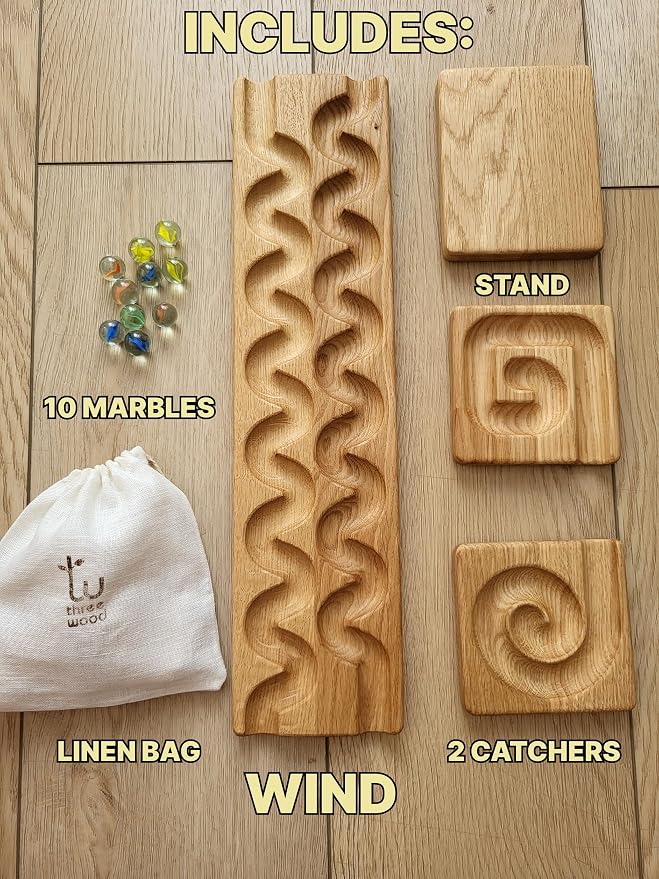 Wooden Marble Run Track “Wind” Race Machine Set Wooden Maze Board Ball Run Montessori Gift for Kids Wave Course Winding Track Toy