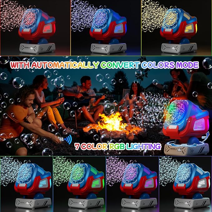 Belemar Upgraded Bubble Machine with Remote Control, Automatic Rotation & RGB Lights, 1800mAh Rechargeable Battery, Type-C Charge, Bubble Maker for Kids, Weddings, Birthday Parties, Outdoor Activities