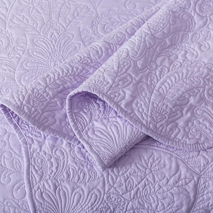 HoneiLife Quilt Sets King Size - Microfiber Bedspreads for King Bed, 3-Piece Lightweight Coverlets, Retro Bedlinen Sets, King Quilt Bedding Set All Season Use-Light Purple