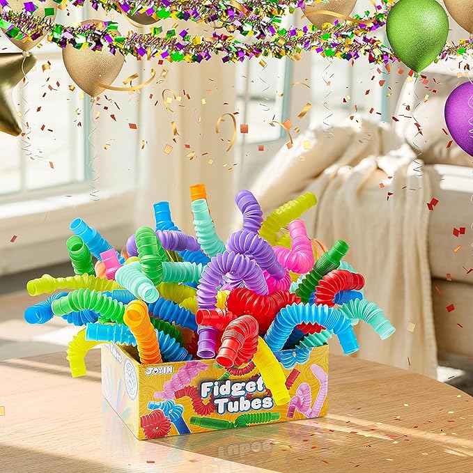 JOYIN 72 Pack Pop Tubes, Sensory Toys (Small) Fidget Toys Party Favors - 9 Colors, Creativity Learning & Fun for Kids - Perfect for Prizes Goodie Bags, Classroom School Reward