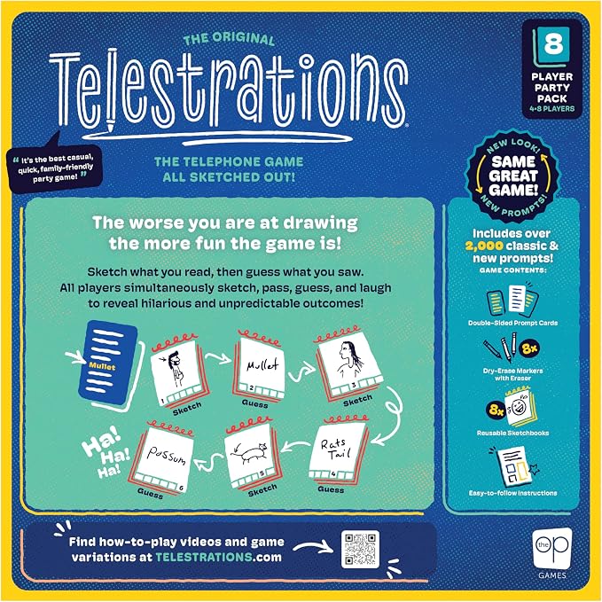 Telestrations 8 Player 2nd Edition Board Game, Award Winning Hilarious and Unpredictable Must Have Party Game with a New Look, Sketch What Your Read Then Guess What You Saw, 4-8 Players, Ages 10+