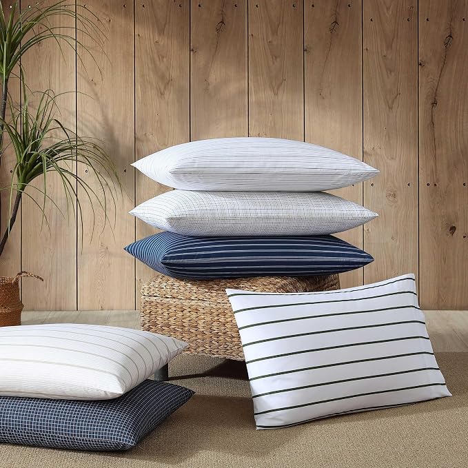 Nautica – Twin Size Sheet Set, Crisp Cotton Percale Bedding with Matching Pillowcase, Lightweight & Breathable Bed Sheets, Deep Pocket, College Dorm Room Essentials (Reece Plaid Blue)