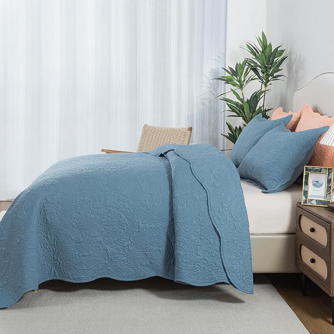 HoneiLife King Quilt Bedding Sets - 3 Piece Microfiber Quilt Sets Lightweight Bedspreads Reversible Coverlets Retro Bed Cover Quilt King Size All Season Quilts