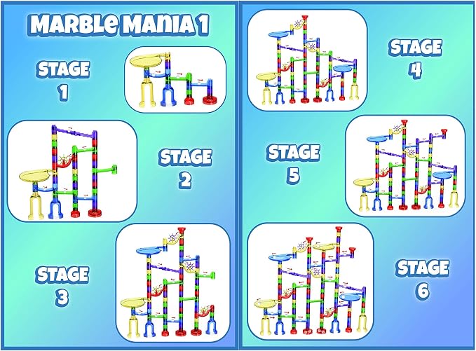 Marble Mania 162 Piece Marble Run Plus Storage Tub for Kids 4-8 Year Old | Storage Tub Included, 162 Pieces, Construction Toys, Educational STEM Toys For 4+ Year Olds