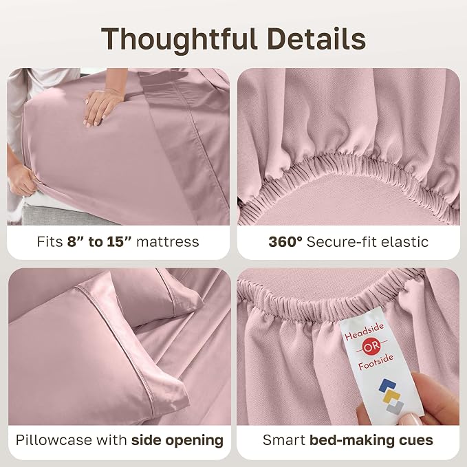 California Design Den Soft 100% Cotton Sheets Twin XL Size Set, 400 Thread Count Good Housekeeping Award Winner, Smooth Sateen Finish, Cozy and Durable Cotton Bedding Set - Mauve