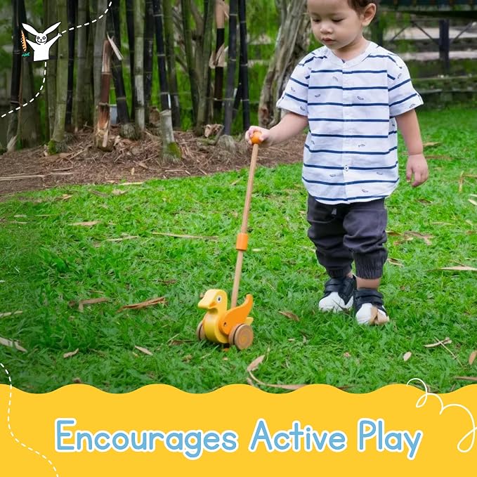 Wooden Duck Push Toy by Jack Rabbit Creations- Classic Toddler Push Toy for Early Walking, Balance and Motor Skills Development- Collapsible & Eco-Friendly- Boys & Girls Ages 1+