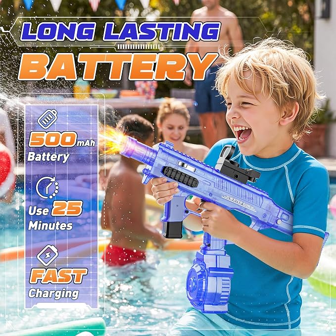 2 Pack Large Electric Water Guns for Adults & Kids, Automatic Squirt Guns with LED Light, 730CC High Capacity Water Gun with 26-33FT Long Range & Battery Powered for Summer Outdoor Beach Pool Toy Gift