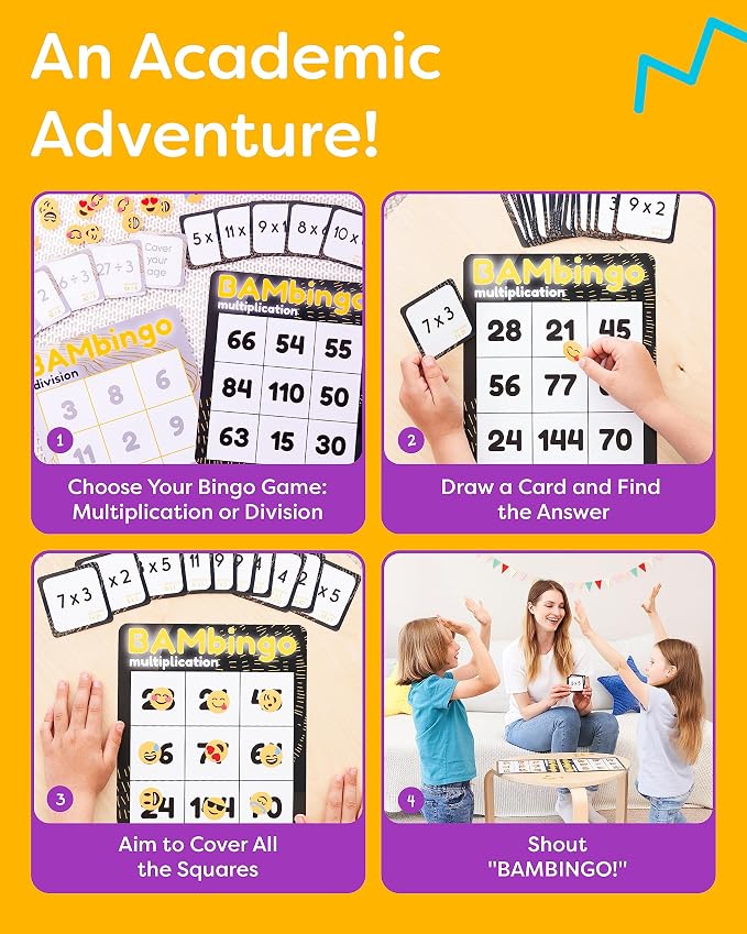 THE BAMBINO TREE Multiplication and Division Facts Bingo Game - 3rd 4th & 5th Grade Educational Math Learning for Classroom & Homeschool