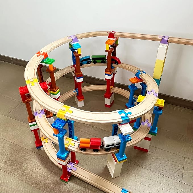 Wooden Train Track Accessories, 20 pcs Wooden Track Connector, Compatible with All Major Brands Wood Train Track, Christmas Birthday Gift for Boys Girls, Train Toys Expansion Pack for Kids Ages 3+