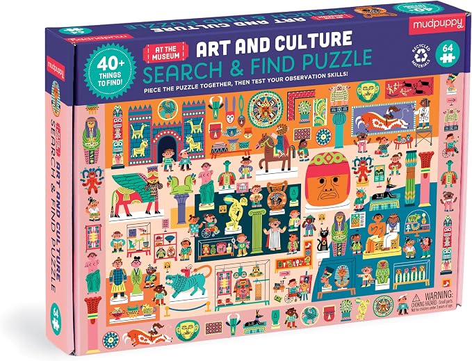 Mudpuppy Art and Culture Museum — 64 Piece Search & Find Puzzle Jigsaw Puzzle Featuring Diverse Art Sculptures and Artifacts and Over 40 Hidden Images to Find for Ages 4+