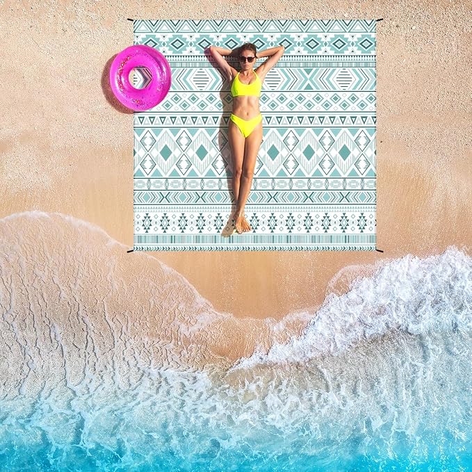 WIWIGO Beach Blanket Waterproof Sandproof Beach Mat 79" X 83"/10'x9'for 2-8 Adults Quick Drying Outdoor Picnic Mat Beach Accessories for Travel, Camping, Hiking