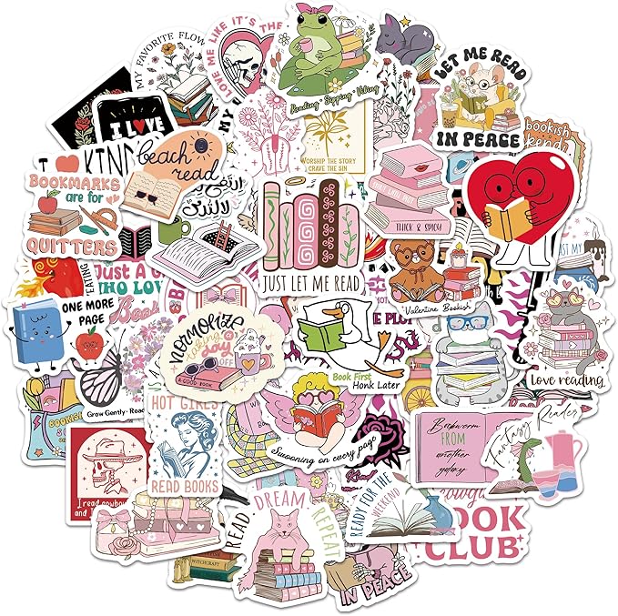 QTL Bookish Stickers for Readers, BookTok Party Supplies, Waterproof Vinyl Stickers for Kindle and Laptop, 80PCS