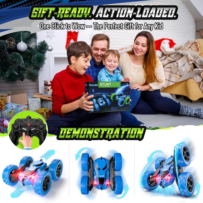 Hamdol Remote Control Stunt Car for Kids, 360° Spinning Double-Sided RC Toy with Headlights, 4WD USB-C Rechargeable Vehicle for Boys Ages 6–12, Educational STEM Toy