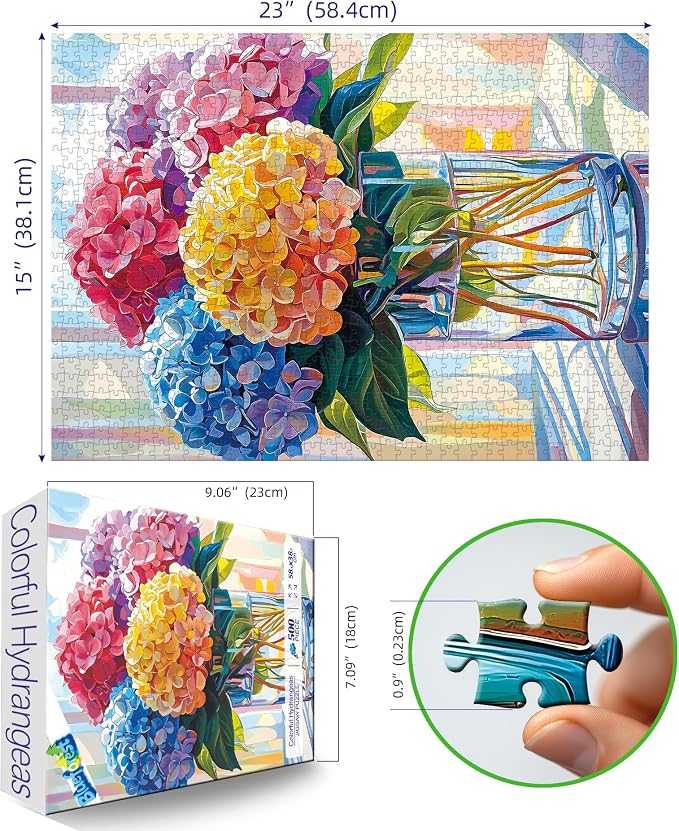 Blueforest 500 Piece Puzzles for Adults, Colorful Hydrangeas Puzzle for Adults, Hard Challenge Art Jigsaw Puzzles, for Gifts Halloween Birthday Party Family, 23 * 15 inchches inch Dust Free