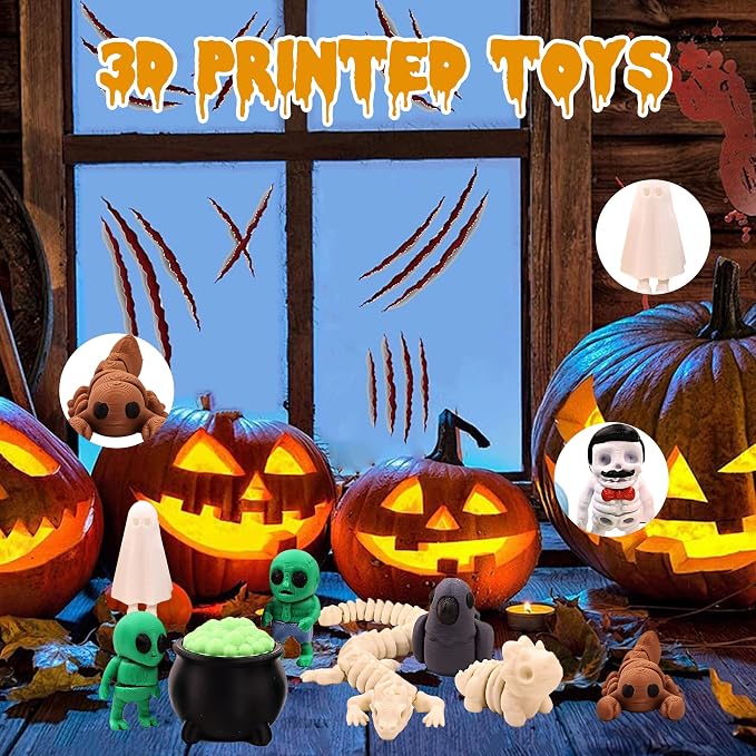 3D Printed Figurines Set, Easter Basket Stuffers, Party Favors, Pocket Fidget Toys, Goodie Bag Stuffers, Decorations, Classroom Rewards, Articulated, Flexible, and Exquisitely, Skeleton, Zombie, Alien