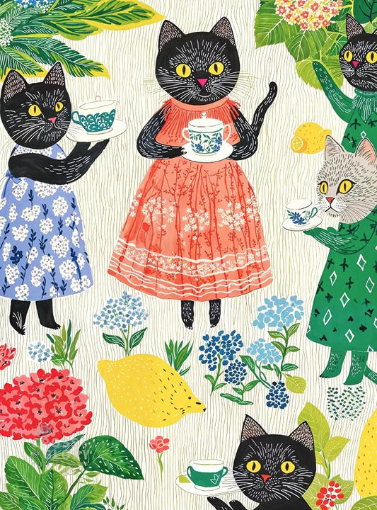 Cross & Glory | 1000 Piece Jigsaw Puzzles for Adults | The Whiskered Tea Society | Whimsical Cat Puzzles for Adults | Garden Tea Party Scene | Satin Finish Cat Puzzle | Ages 14+