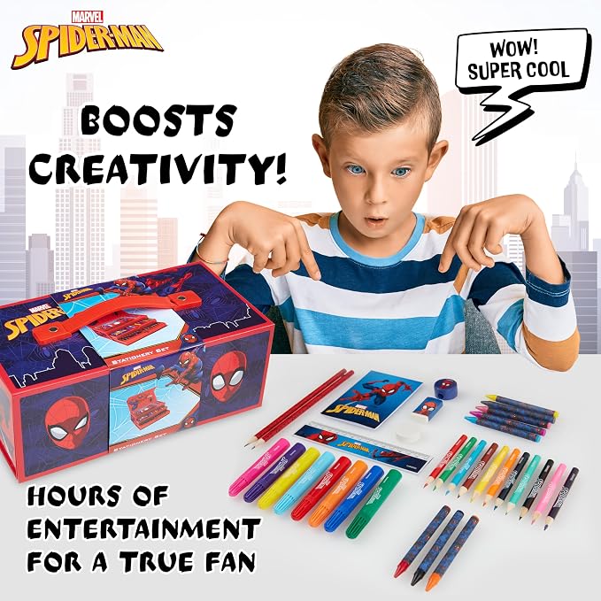 Marvel Spiderman Art Supplies for Kids, Arts and Crafts Set, Coloring Pens Coloring Pencils Crayons Travel Art Case, Gifts for Kids (Red)