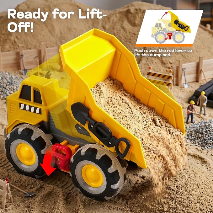 Vroomix JOVA Dump Truck for Toddlers, Construction Toys with Realistic Sounds, LED Light up Wheels, Heavy-Duty Plastic Indoor & Outdoor Beach and Sand Toy for Kids, Gift for Boys & Girls 18M+