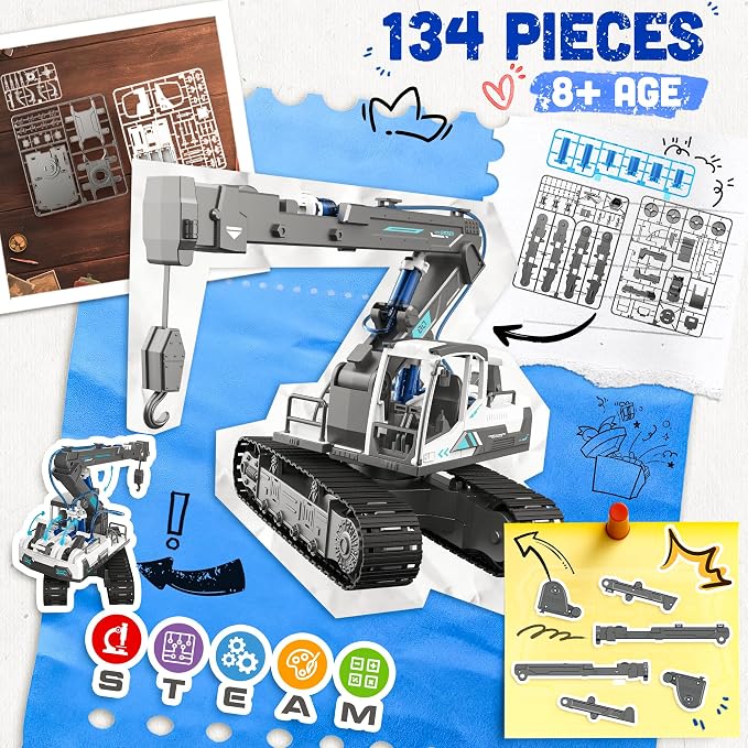 SMILESSKIDDO Crane Truck Toy - 134 PCS Hydraulic Science Kits for Kids Age 8-12, Teenage Engineering Kit Construction Vehicle STEM Toys for Ages 8+
