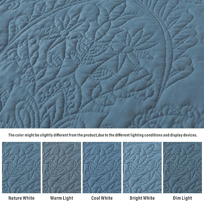 HoneiLife Queen Quilt Bedding Sets - Lightweight Bedspreads 3-Piece, Microfiber Quilt Sets Reversible Coverlets Rustic Bed Cover Damask Pattern Bedding Sets All Season Use