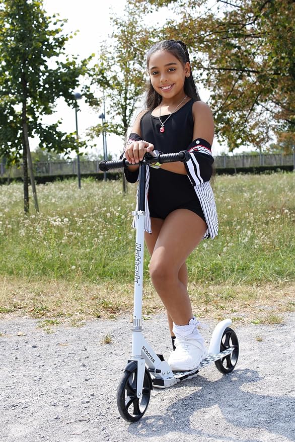 Nattork Scooter for Kids 6+, Teens & Adults - Max Load 220LB, Foldable, Lightweight, Adjustable Height, 8-Inch Wheels Kick Scooter for Boys Girls