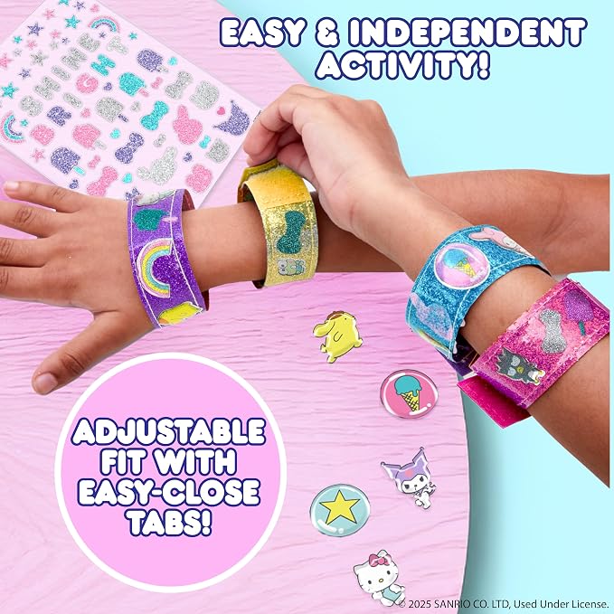 Hello Kitty® and Friends Sparkle Bracelets, Customize 4 Reversible Glitter Bracelets for Kids with Puffy Stickers, Kawaii Jewelry Craft, Cute Girls' Jewelry Kit, DIY Accessories Gift Ages 3+