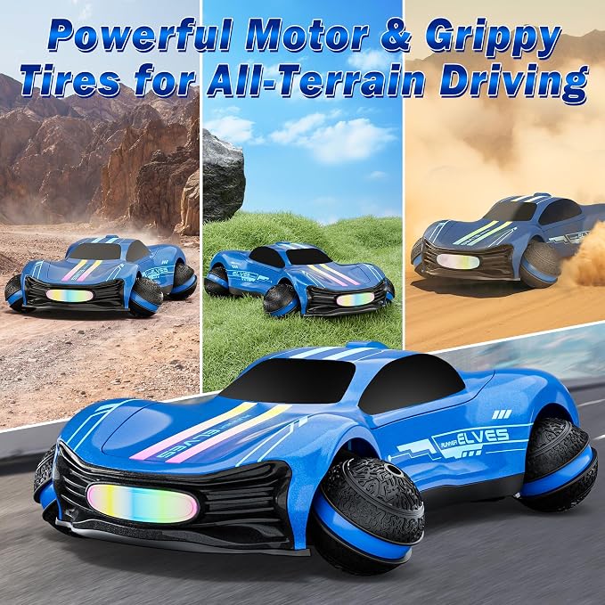 Remote Control Car for Kids, RC Stunt Car with Drift Wheels, 360° Spins & Flips, 2.4GHz Rechargeable Toy Car with LED Lights, Indoor Outdoor Gift for Boys Girls Ages 6-12