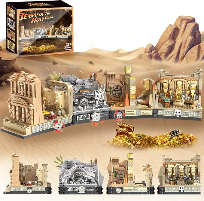 BuicraHub Temple Building Set Ideal for Adult, 5-in-1 Construction Toy Includes Gate, Three Levels and Holy Grail Scene Building Block, Birthday Gift for Kids 8-12 Years Old, 2388Pcs