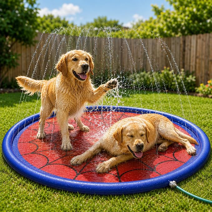 Splash Pad for Kids & Dogs, Upgrade Non-Slip Thicken Backyard Sprinkler Water Pad, Toddler Sprinkler Pool, Summer Outdoor Water Toys