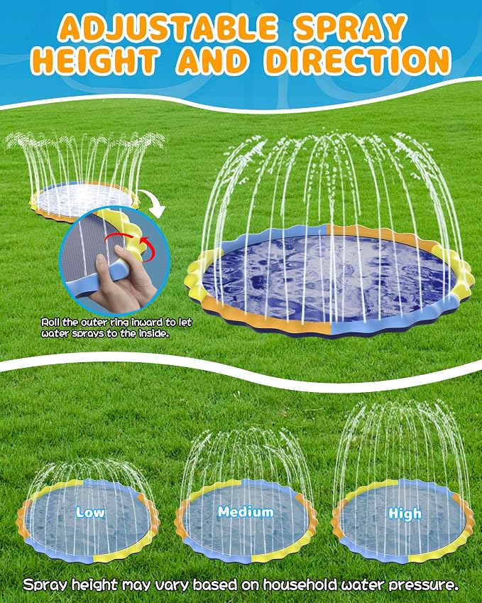 Instraella Splash Pad for Kids and Dogs, 124in Non-Slip Sprinkler Mat 0.5mm Thickened Durable and Foldable Large Pool Summer Fun Outdoor Toys for Dogs and Toddlers Age
