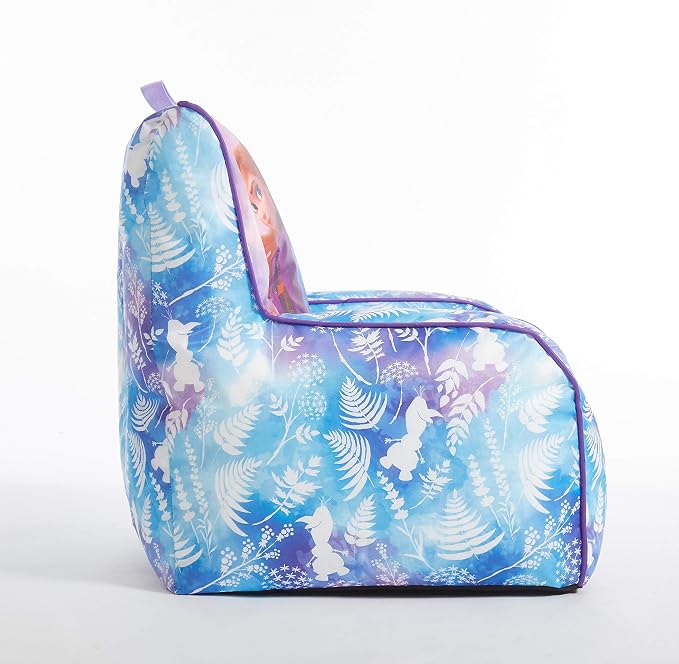 Idea Nuova Frozen 2 Kids Nylon Bean Bag Chair with Piping & Top Carry Handle with Olaf Graphics, Anna & Elsa, Purple, Large