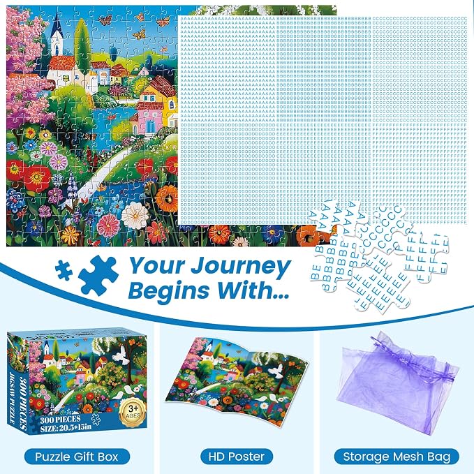 300 Pieces Puzzles for Adults, Large Piece Charming Village Jigsaw Puzzles,Colorful Village with Flowers,Birds Lake Puzzle for Kids Kids Ages 8-10 8-12 10-12,Puzzles for Family Game Nights,20.5x15 in