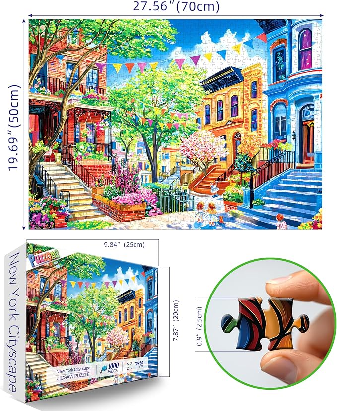 Jigsaw Puzzles for Adults 1000 Pieces City Street, Colorful Houses Streets Spring Puzzle for Adults, Gift for Adults Jigsaw Puzzles Lovers, 27.5 x 19.7 Inches