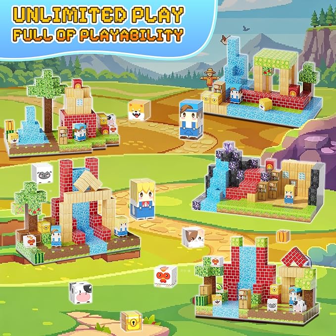 200PCS Magnetic Blocks, Magnetic Building Blocks, 0.63in Magnetic Building, STEM Game Stacking Toys for Kids, Birthday Gifts for Boys and Girls Age 3+ Years Old